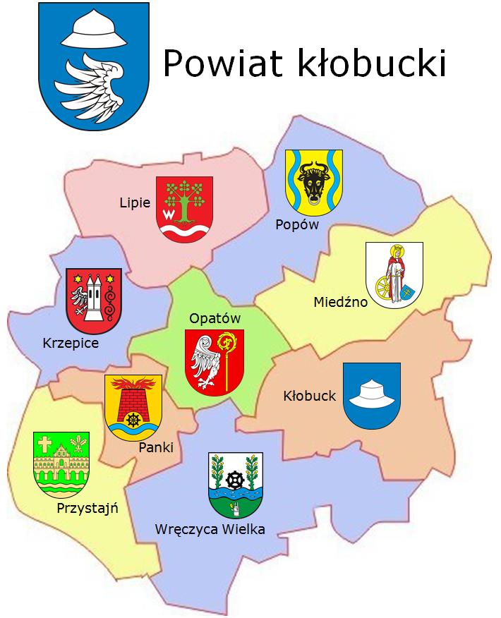 Mapa powiatu kłobuckiego z podziałem na gminy